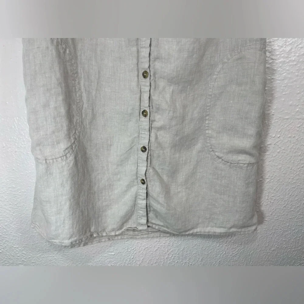 Tahari 100% Linen Beige Sleeveless Collared Button Down Shirt Dress Women Large